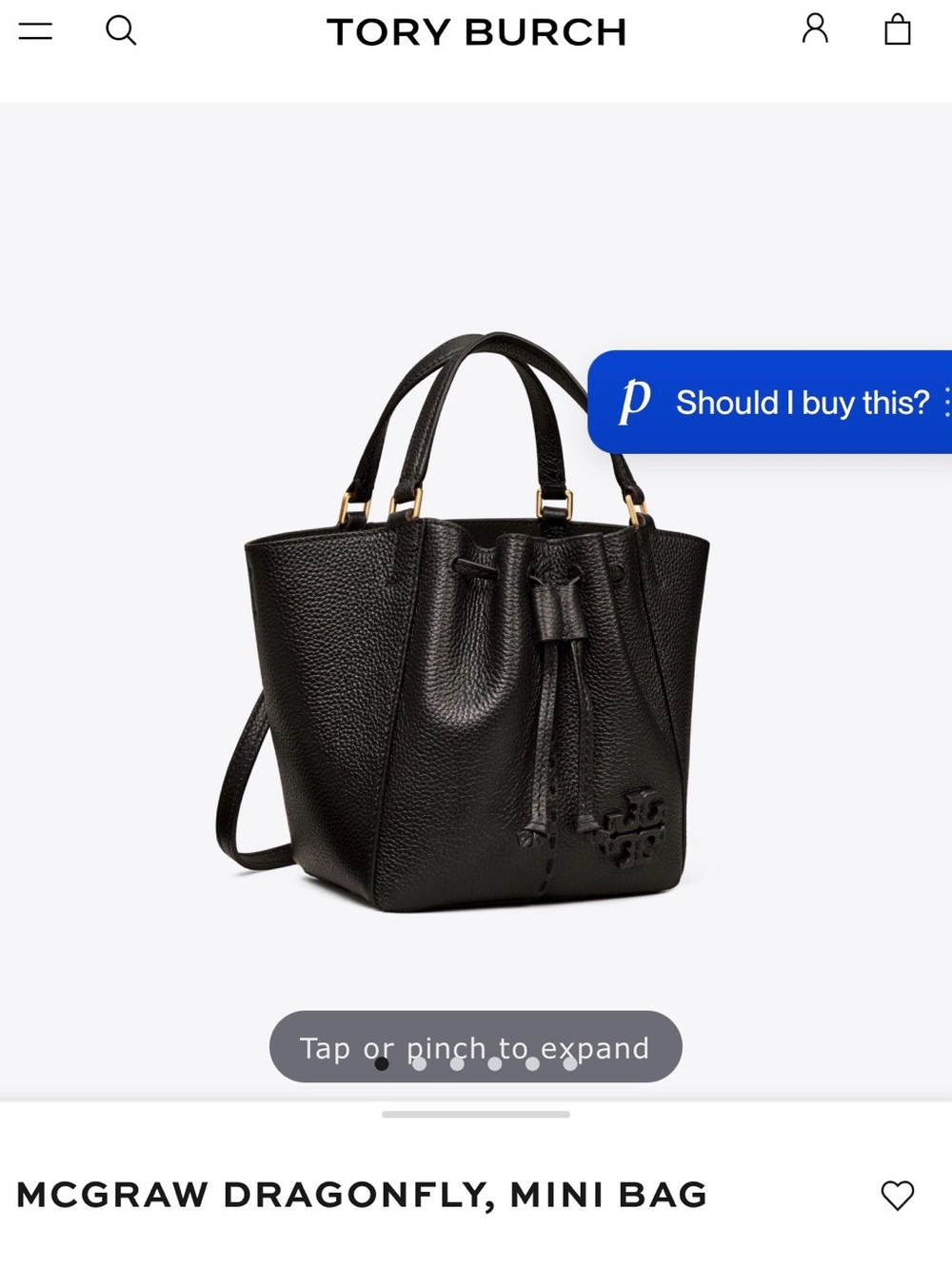 Tory Burch Black McGraw Dragonfly Mini Drawstring Tote